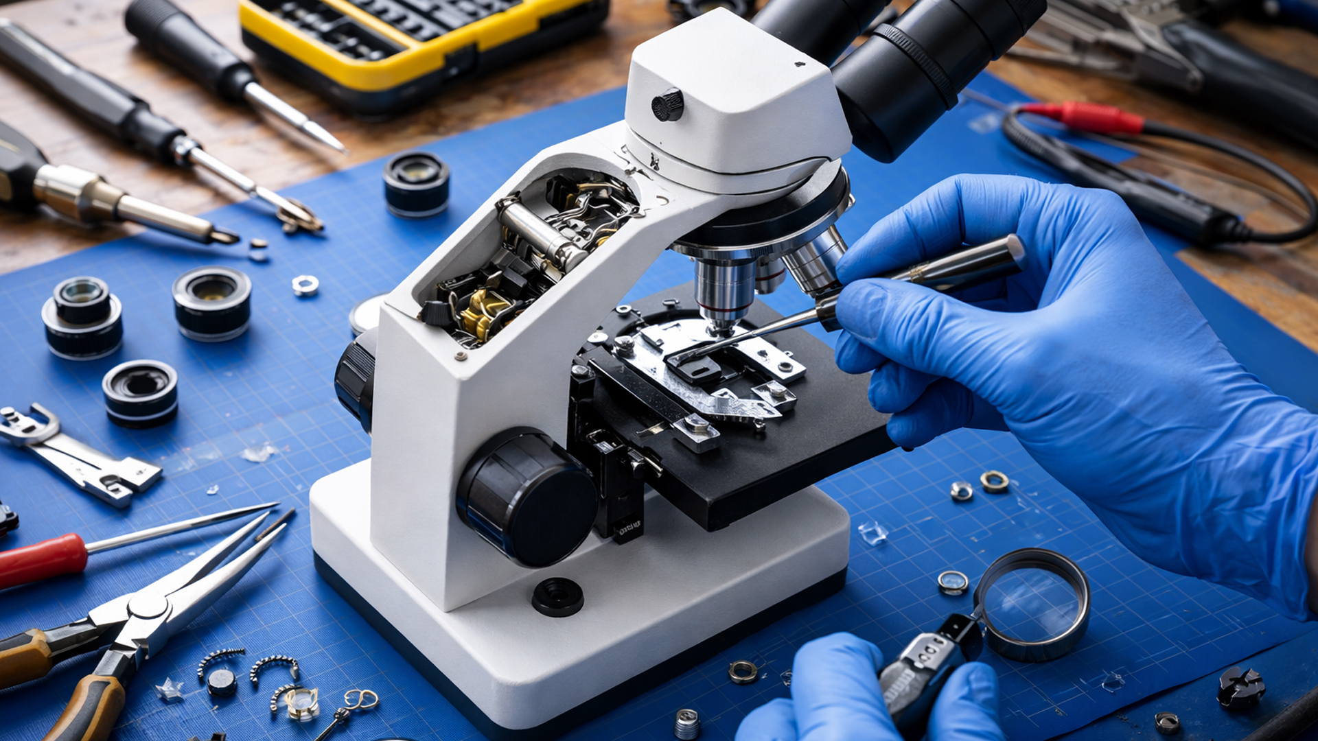 manutenção preventiva em microscópios