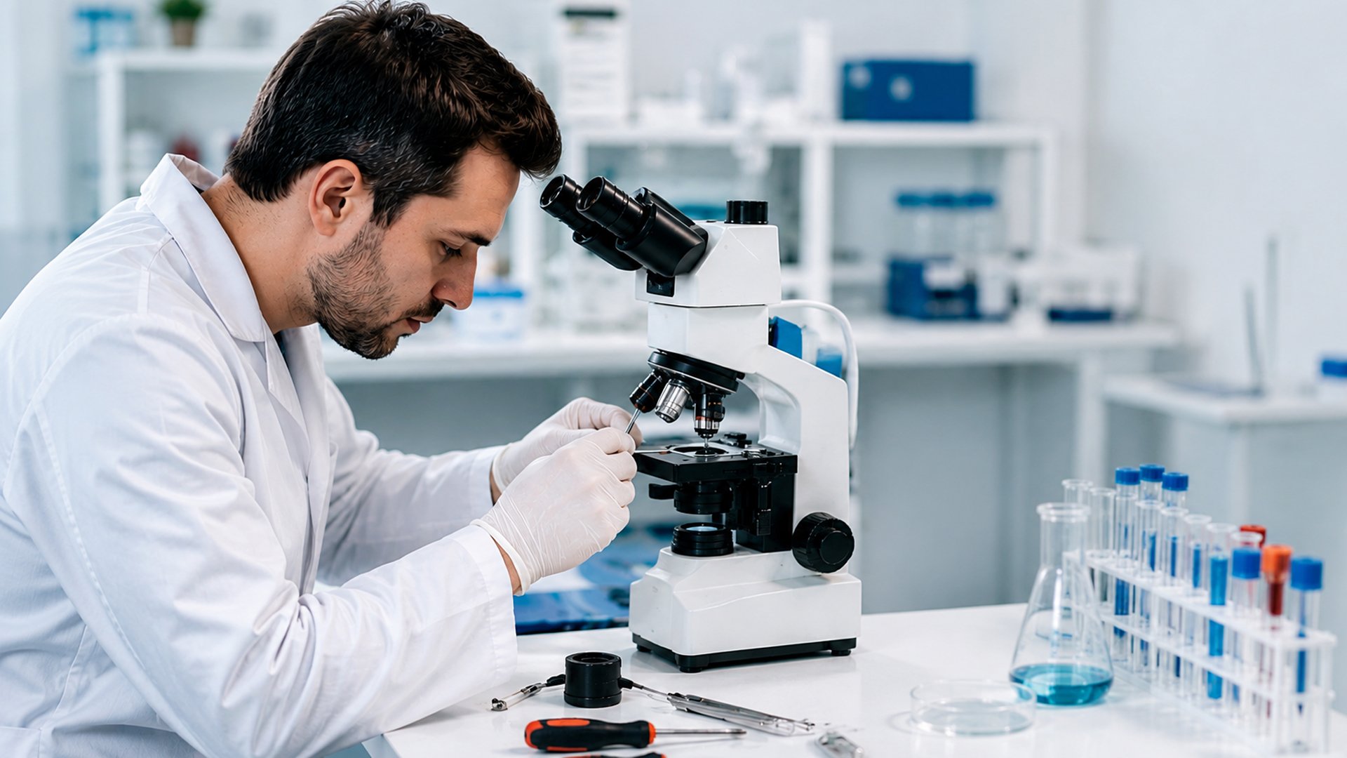 manutenção preventiva em microscópios