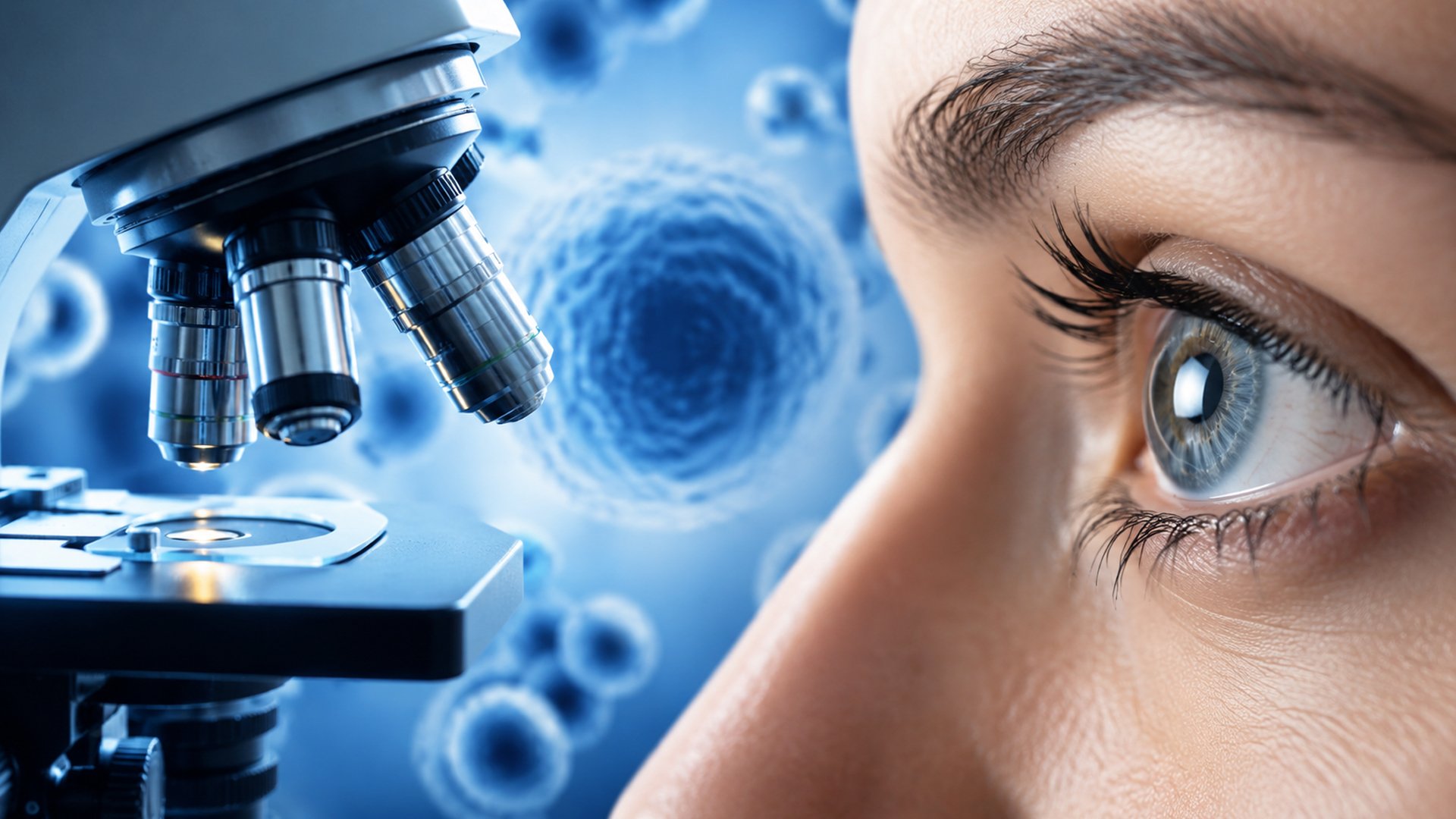 microscópio e olho humano